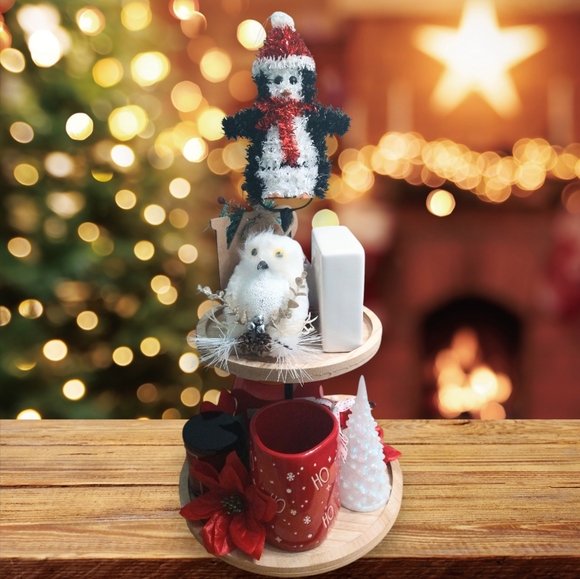 NEW Christmas Penguin Tiered Tray W/ Rae Dunn mug - Picture 1 of 15